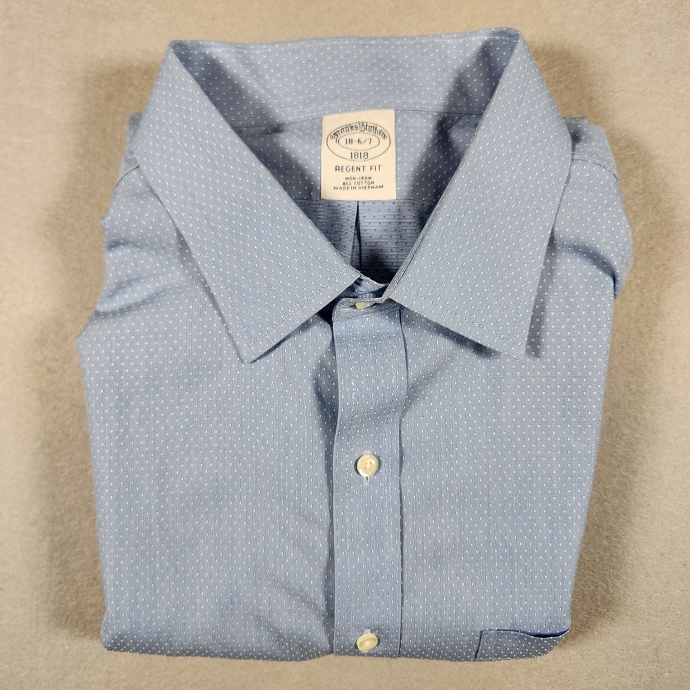 Brooks Brothers 1818 Regent Fit Size 18 7/8 Button Up Blue 52x32 Chest